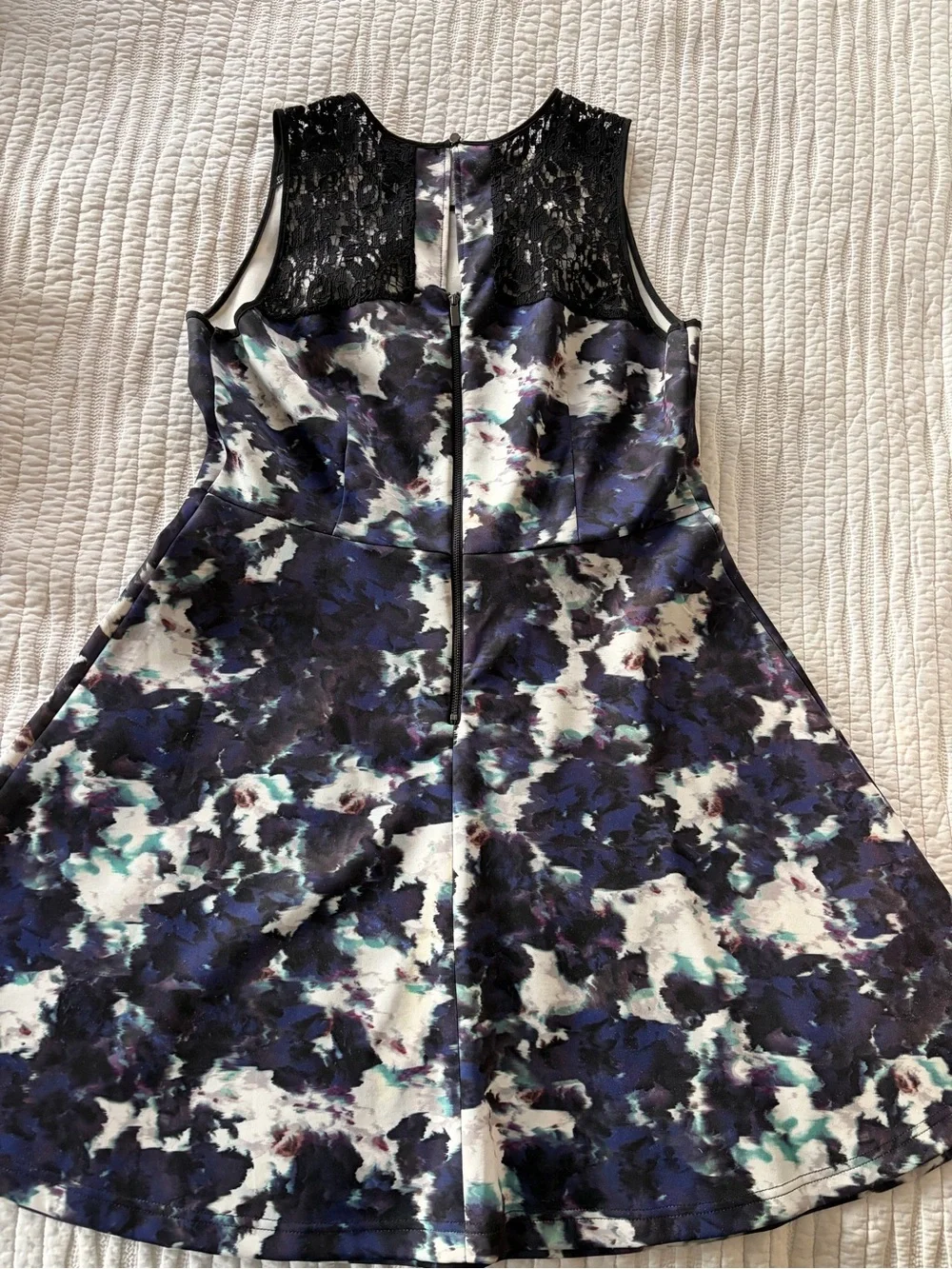 Mossimo Supply Co. Navy, White and Teal Floral Fit & Flare Mini Dress